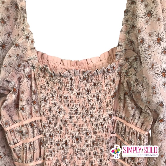 WAYF Influencing In Color Liza Smocked Prairie Long-Sleeve Midi Dress  Sz L / 1 - Picture 7 of 9